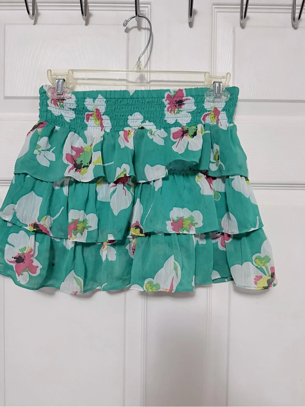 Old Navy Teal Floral Tiered Ruffle Skirt